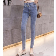 Load image into Gallery viewer, High Waist Blue Belt Jean
