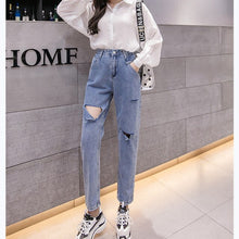 Load image into Gallery viewer, High Waist Boyfriend Hole Jean