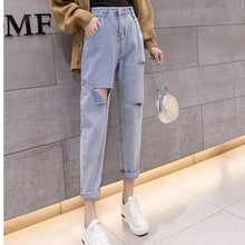 Load image into Gallery viewer, High Waist Boyfriend Hole Jean