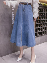 Load image into Gallery viewer, High Waist Mid-Calf Denim Skirt